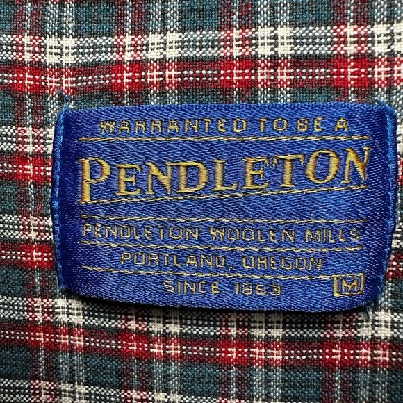 Vintage Pendleton Woolen Mills Mens Button Up Shirt Green Red Plaid Short Sleeve - Picture 6 of 10